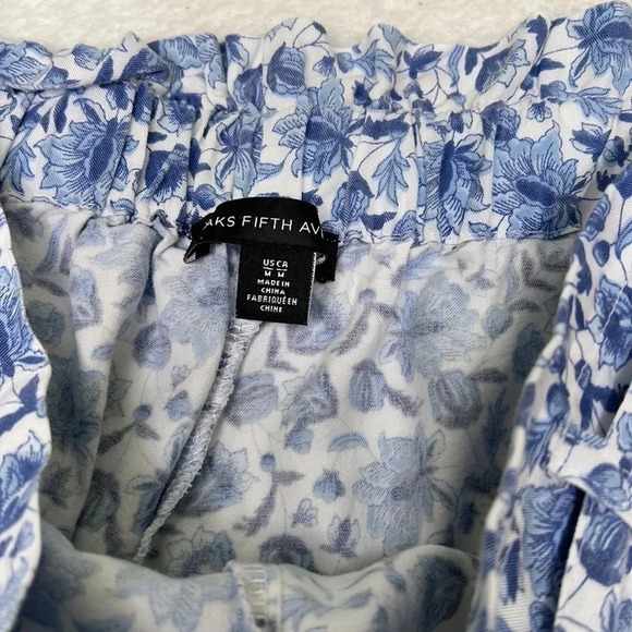 Saks Fifth Ave White & Blue Lyocell High Waist Floral Shorts - Picture 4 of 7